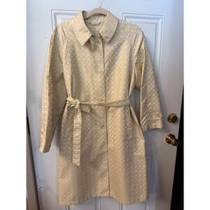 Landi Made in Italy Cream Jacquard Trench Coat Belted Geometric Pattern IT 42